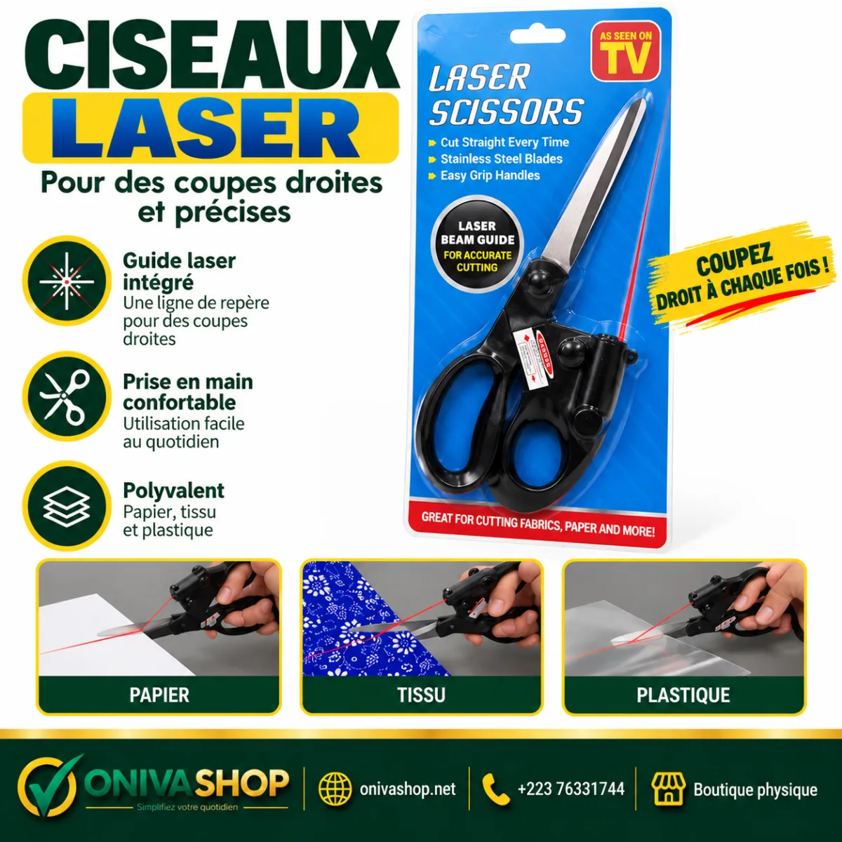 Ciseaux à guidage laser pour coupe droite