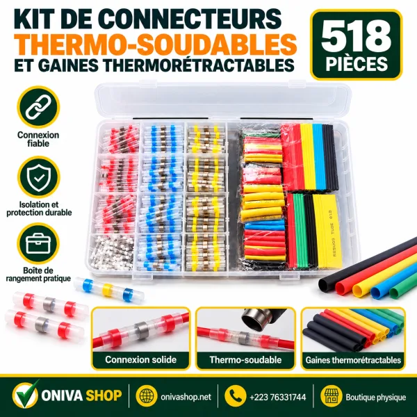 Kit de connecteurs thermo-soudables et gaines thermorétractables – 518 pièces