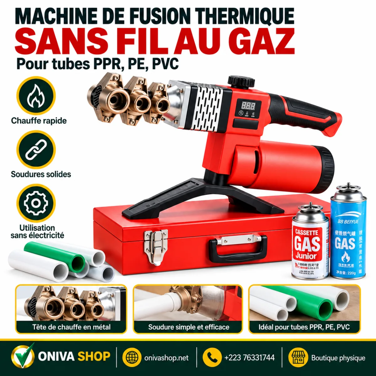 Soudeuse thermofusible portative au gaz pour tubes plastiques