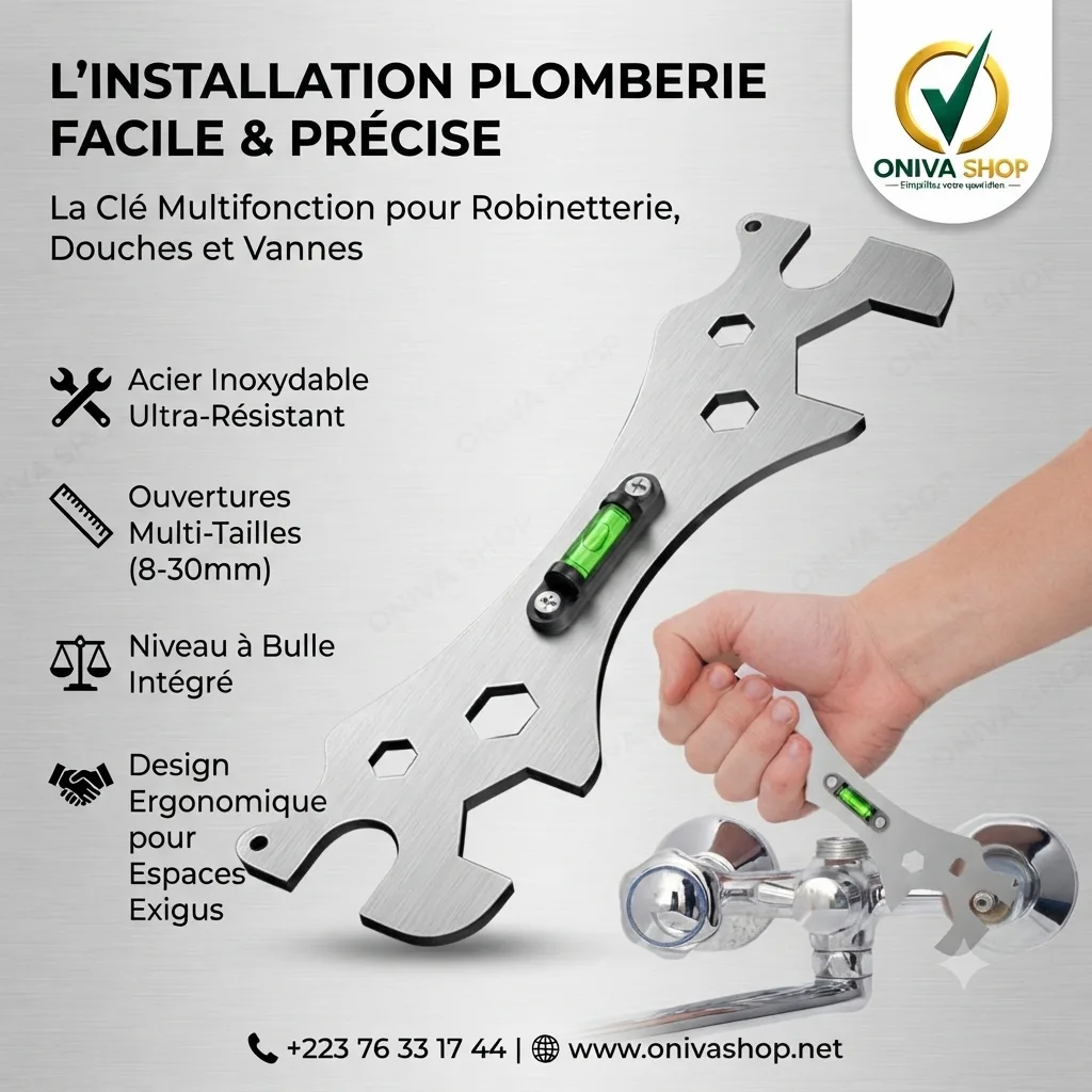 Clé de Plomberie Multifonction avec Niveau à Bulle Intégré