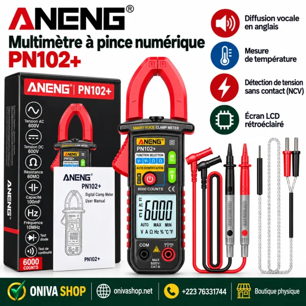 Multimètre à pince numérique ANENG PN102+ 6000 comptes avec NCV