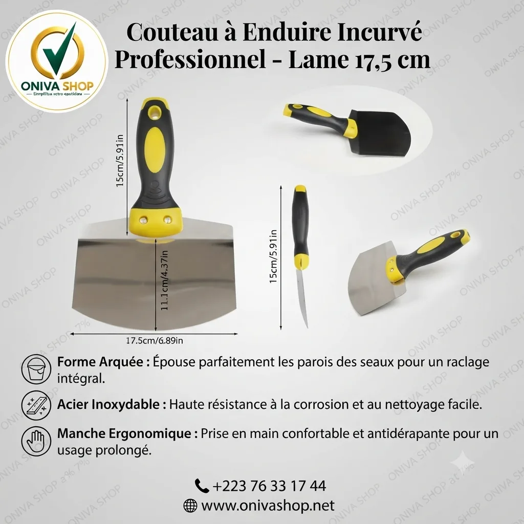 Couteau à Enduire Incurvé Professionnel 17,5 cm
