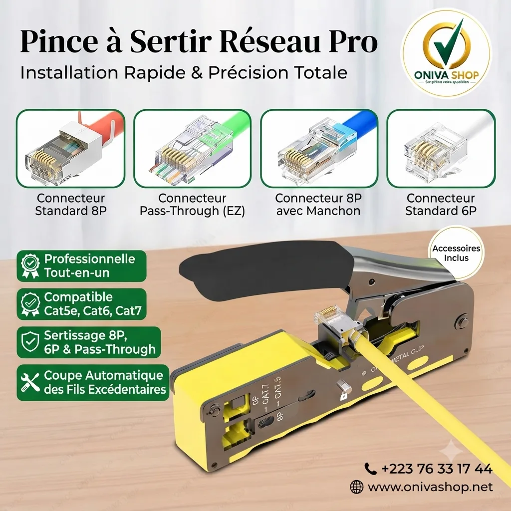 Pince à Sertir Réseau Professionnelle RJ45 / RJ11 / RJ12 3-en-1