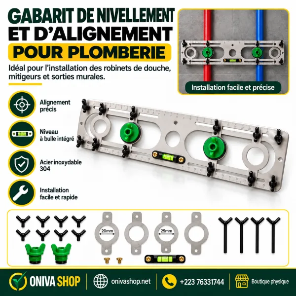 Gabarit de nivellement et d’alignement pour plomberie en acier inoxydable 304