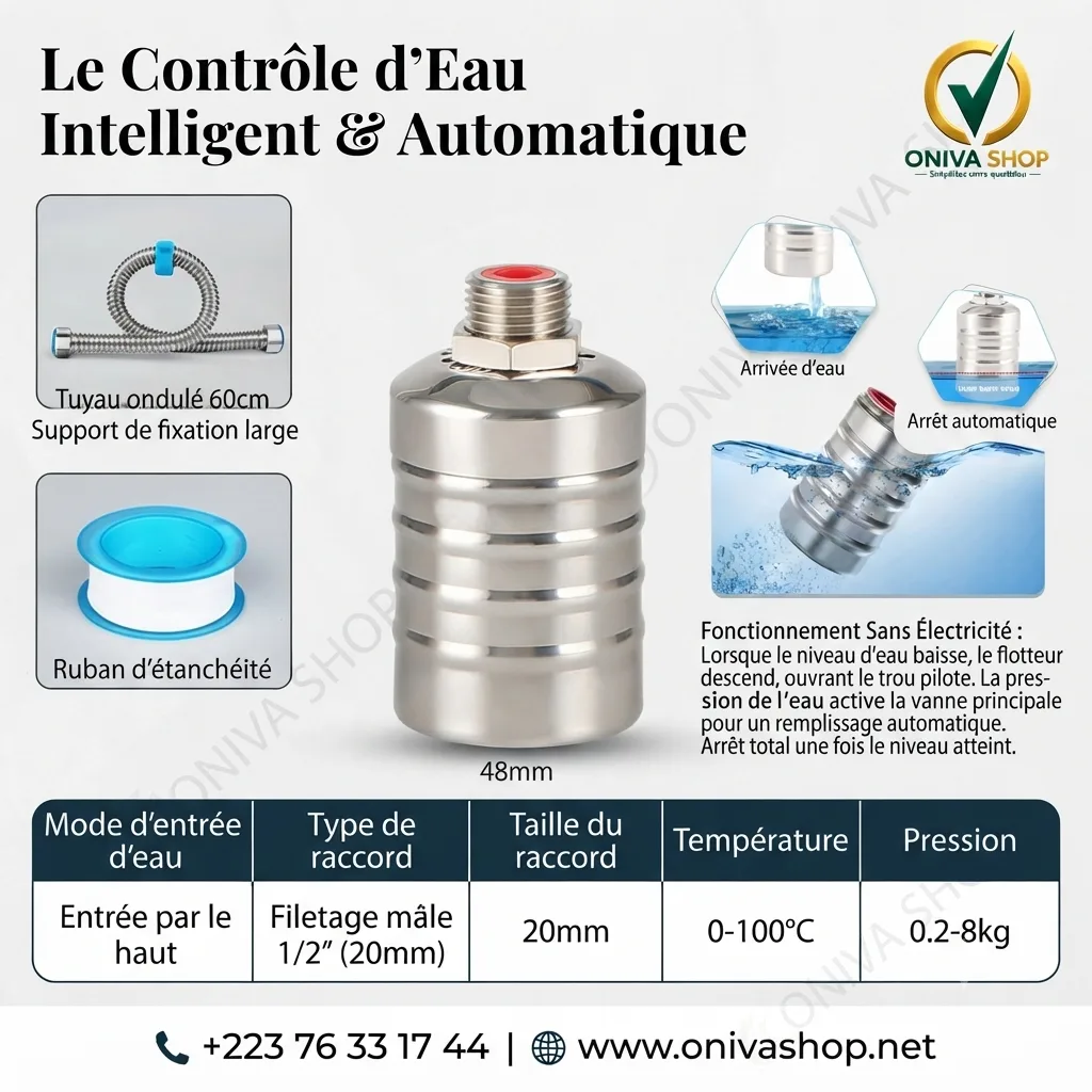 Vanne à Flotteur Automatique INOX 304 – Contrôle Intelligent du Niveau d'Eau