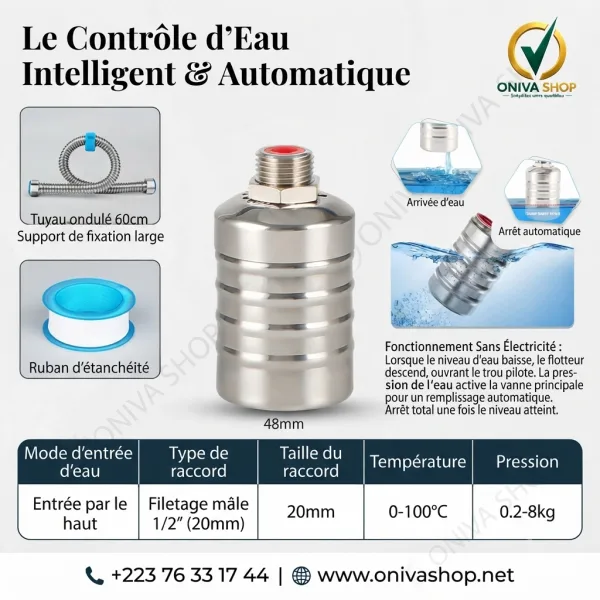 Vanne à Flotteur Automatique INOX 304 – Contrôle Intelligent du Niveau d'Eau