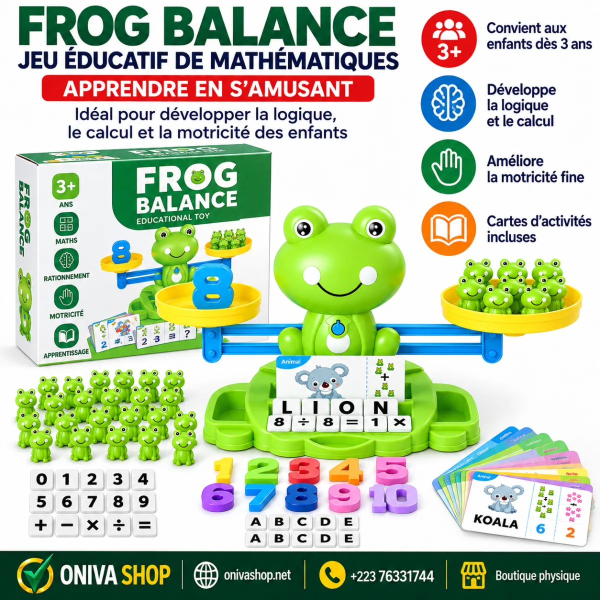 Jeu Éducatif Balance Grenouille Deluxe – Balance mathématique avec chiffres et cartes d’activités