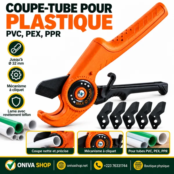 Coupe-tube à cliquet pour PVC, PEX et PPR – Ø 32 mm + 5 lames de rechange