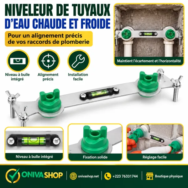 Niveleur de tuyaux d’eau chaude et froide avec niveau à bulle intégré
