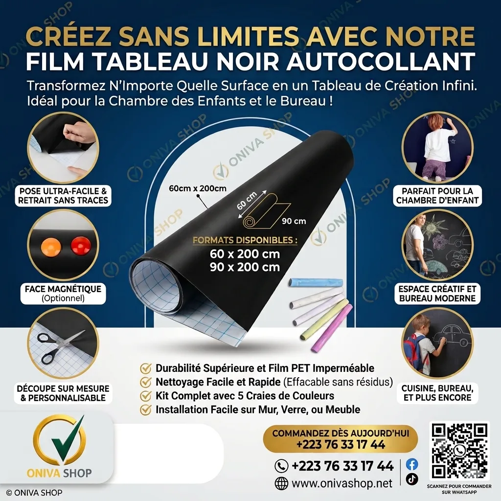 Film Tableau Noir Autocollant Premium PET Réutilisable – 60×200 cm / 90×200 cm