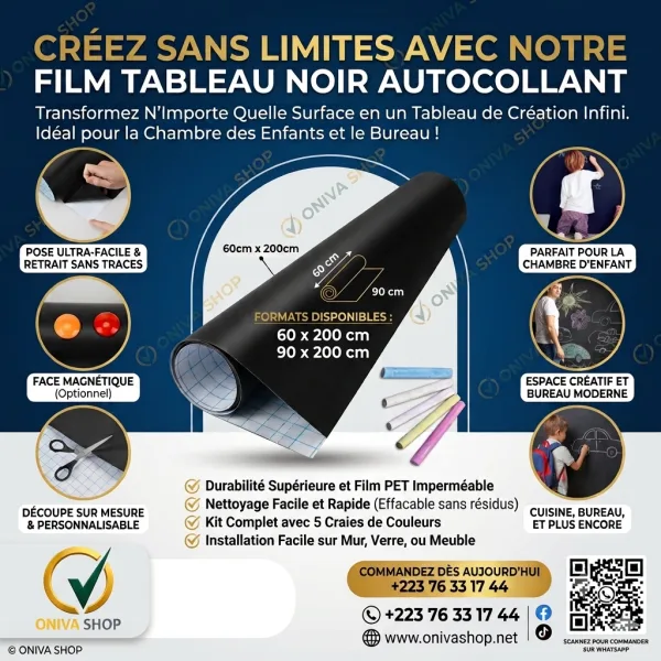 Film Tableau Noir Autocollant Premium PET Réutilisable – 60×200 cm / 90×200 cm — vue 1