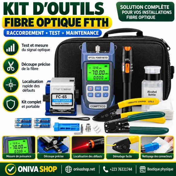 Kit d’outils fibre optique FTTH pour raccordement, test et maintenance