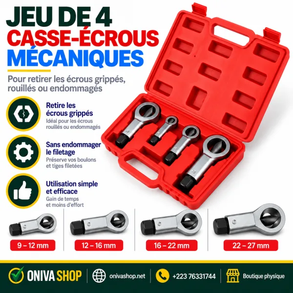 Jeu de 4 casse-écrous mécaniques – 9 à 27 mm