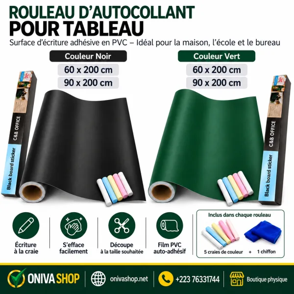 Film Tableau Noir Autocollant Premium PET Réutilisable – 60×200 cm / 90×200 cm
