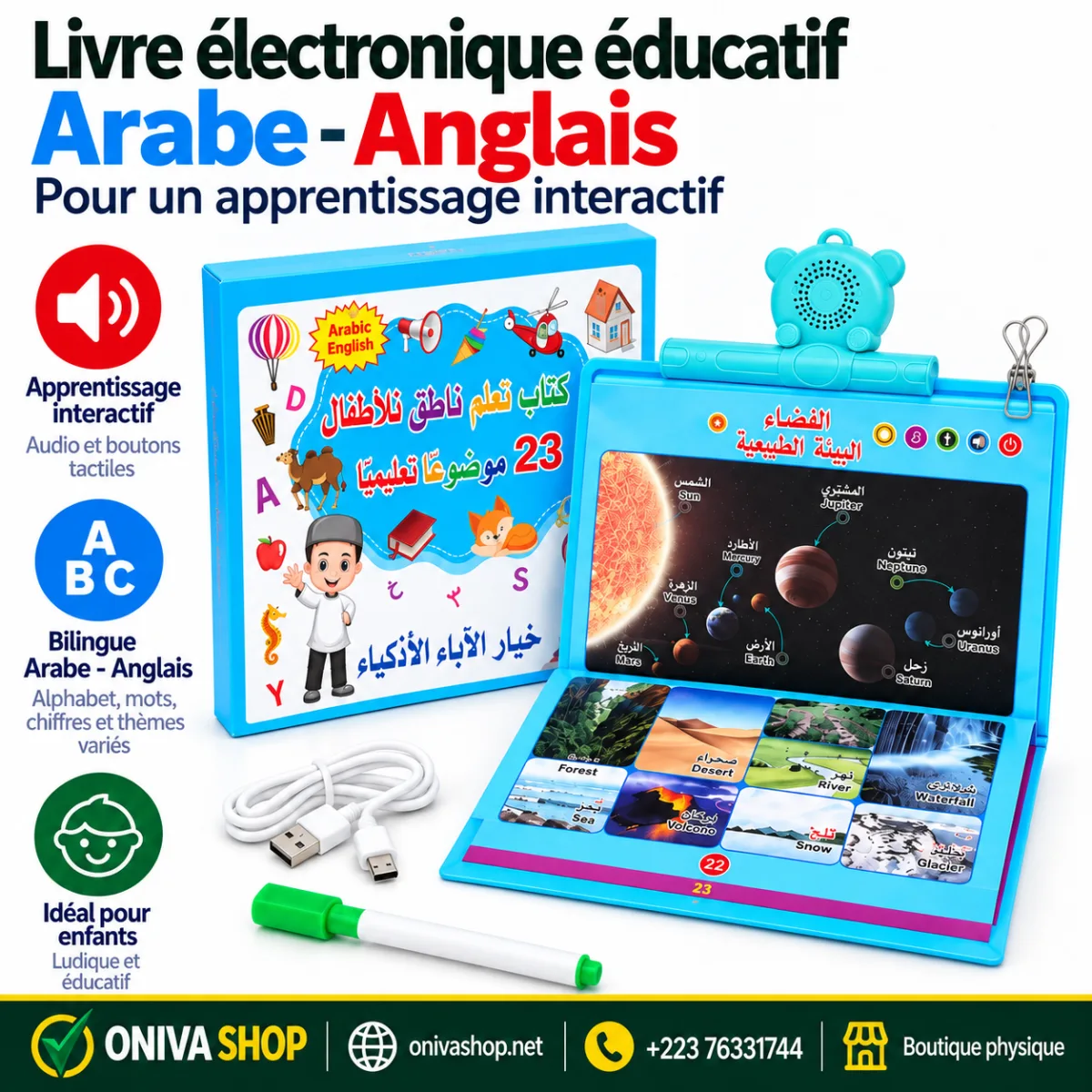 Livre Éducatif Électronique Bilingue Interactif avec Stylet Sonore