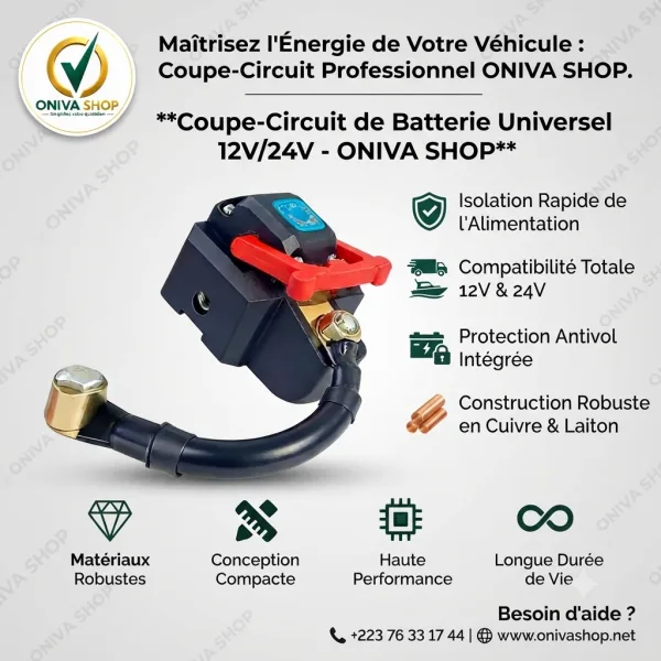 Coupe-Circuit de Batterie Universel 12V/24V – Interrupteur d'Isolation Professionnel