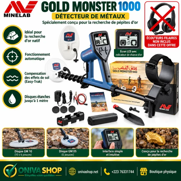 Détecteur d’or Minelab GOLD MONSTER 1000 – 45 kHz VLF
