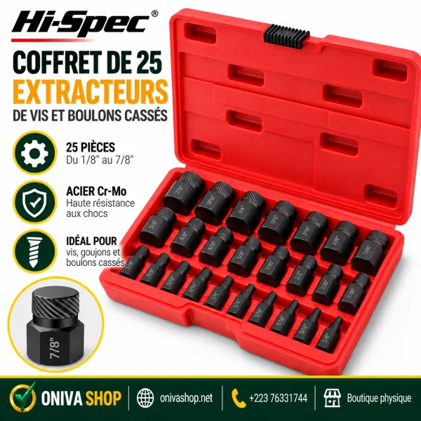 Coffret Hi-Spec de 25 extracteurs pour vis, goujons et boulons cassés