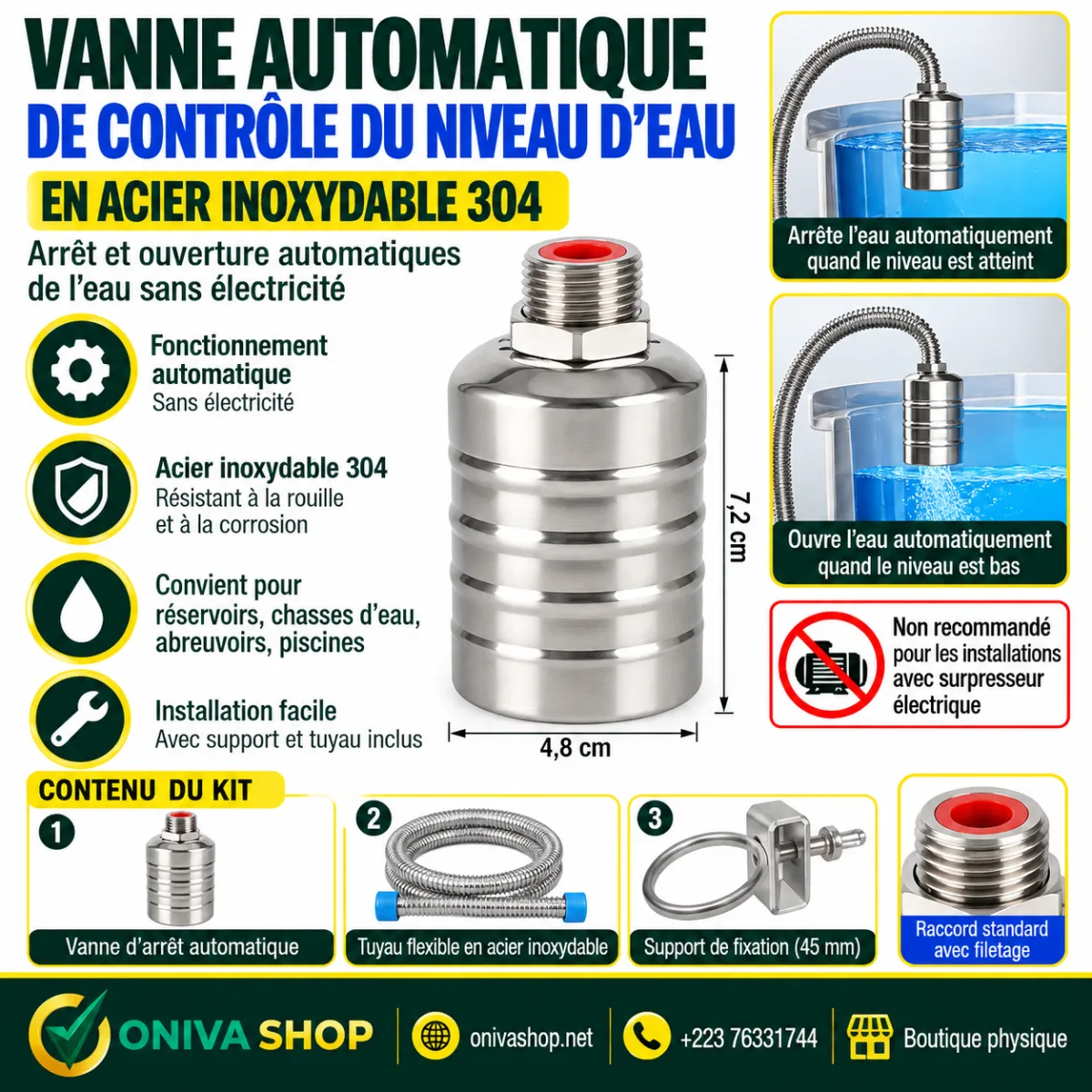 Vanne automatique de contrôle du niveau d’eau en acier inoxydable 304