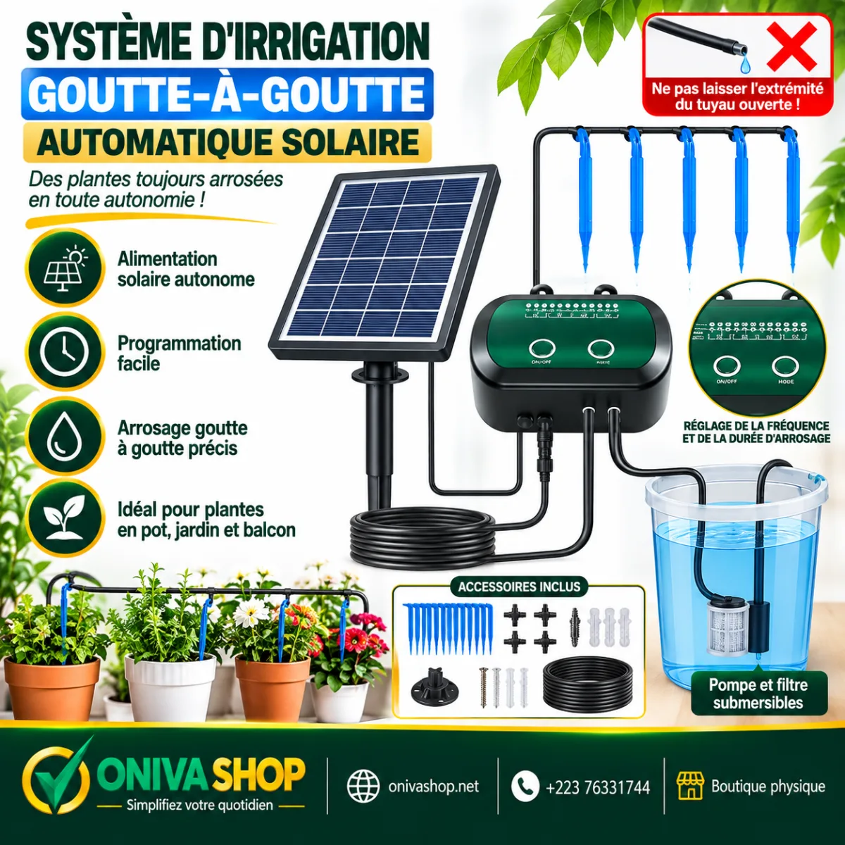 Système d’irrigation goutte-à-goutte automatique solaire programmable
