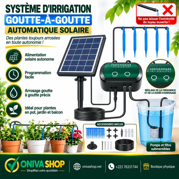 Système d’irrigation goutte-à-goutte automatique solaire programmable