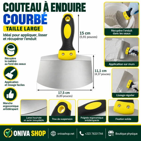Couteau à enduire courbé en acier inoxydable – lame 17,5 cm