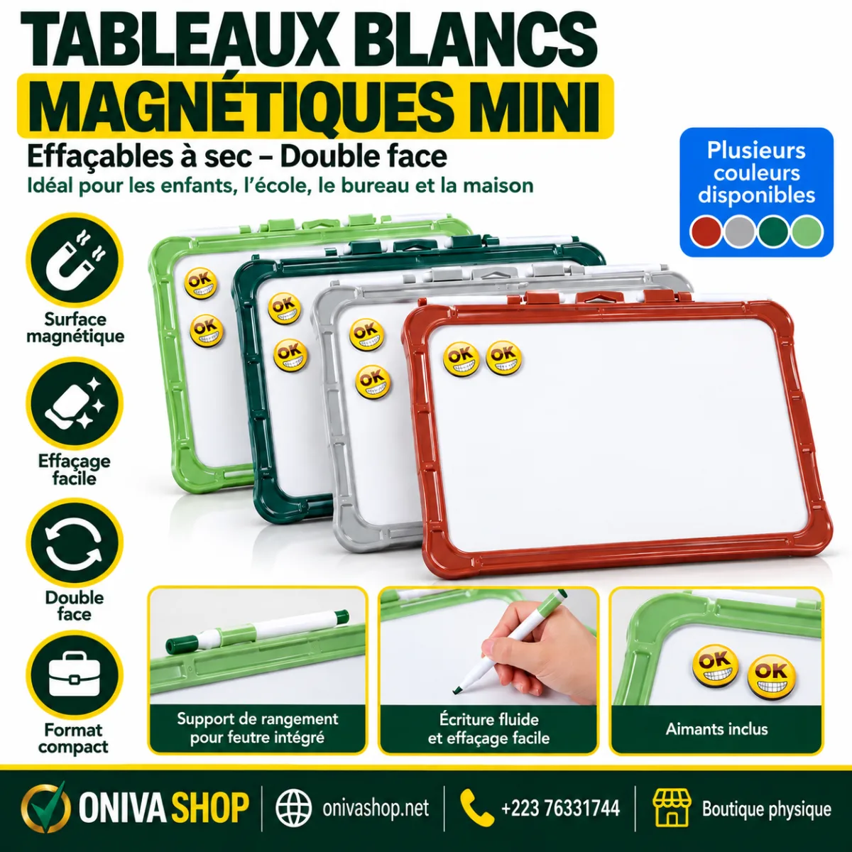Mini tableau blanc magnétique double face effaçable à sec