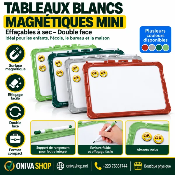 Mini tableau blanc magnétique double face effaçable à sec