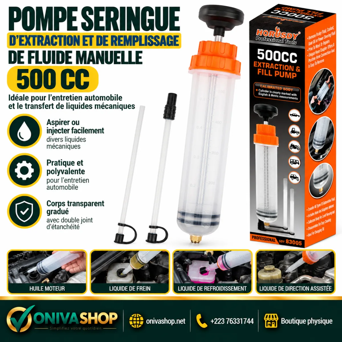 Pompe seringue manuelle d’extraction et de remplissage 500 cc