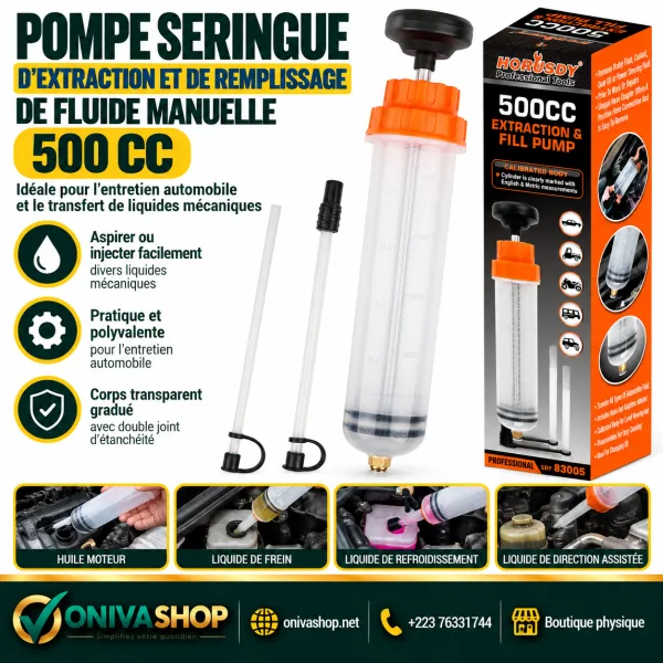 Pompe seringue manuelle d’extraction et de remplissage 500 cc