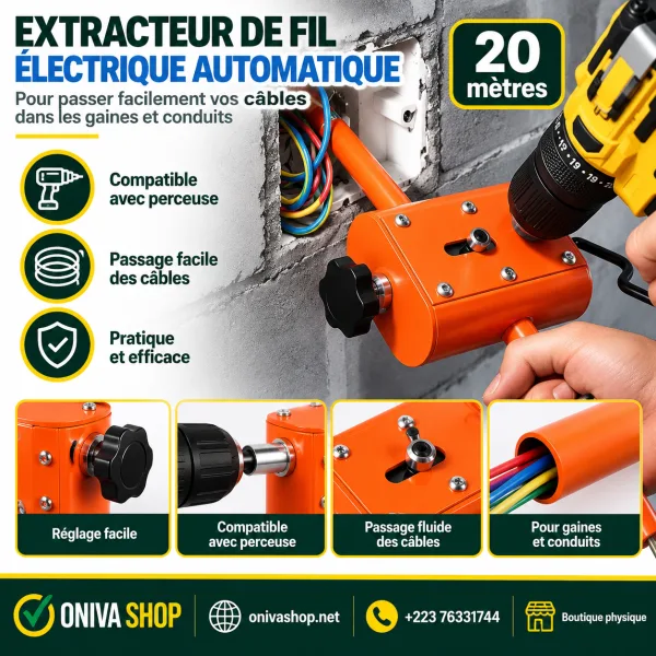 Extracteur automatique de fil électrique pour gaines et conduits – 20 m
