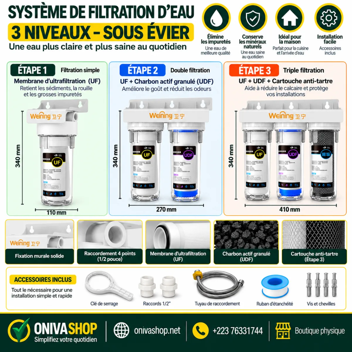 Système de filtration d’eau sous évier Wellring – 1 à 3 niveaux