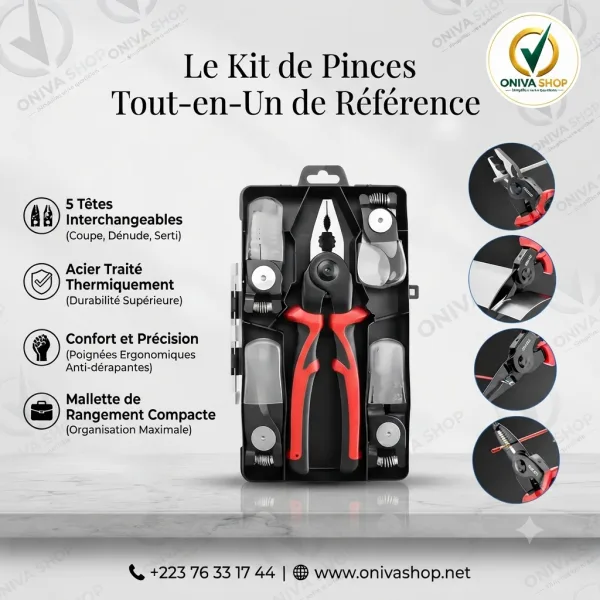 Pince Multifonction 5-en-1 à Têtes Interchangeables