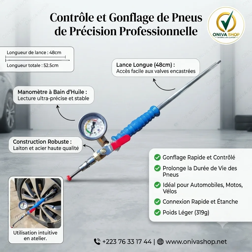 Pistolet de Gonflage Pneus avec Manomètre Professionnel