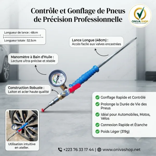 Pistolet de Gonflage Pneus avec Manomètre Professionnel