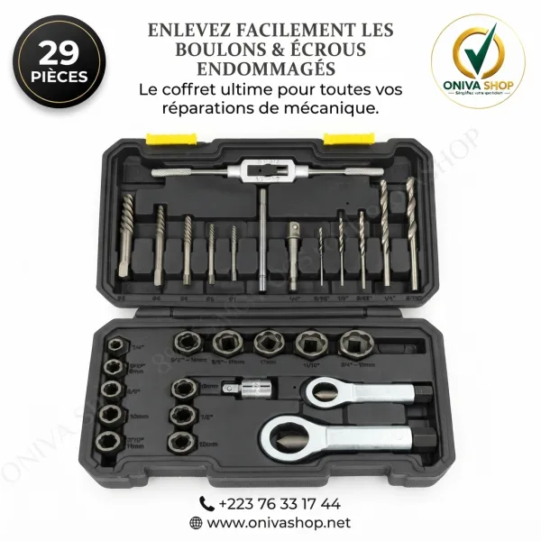 Kit Extracteur de Boulons et Écrous Endommagés – 29 Pièces