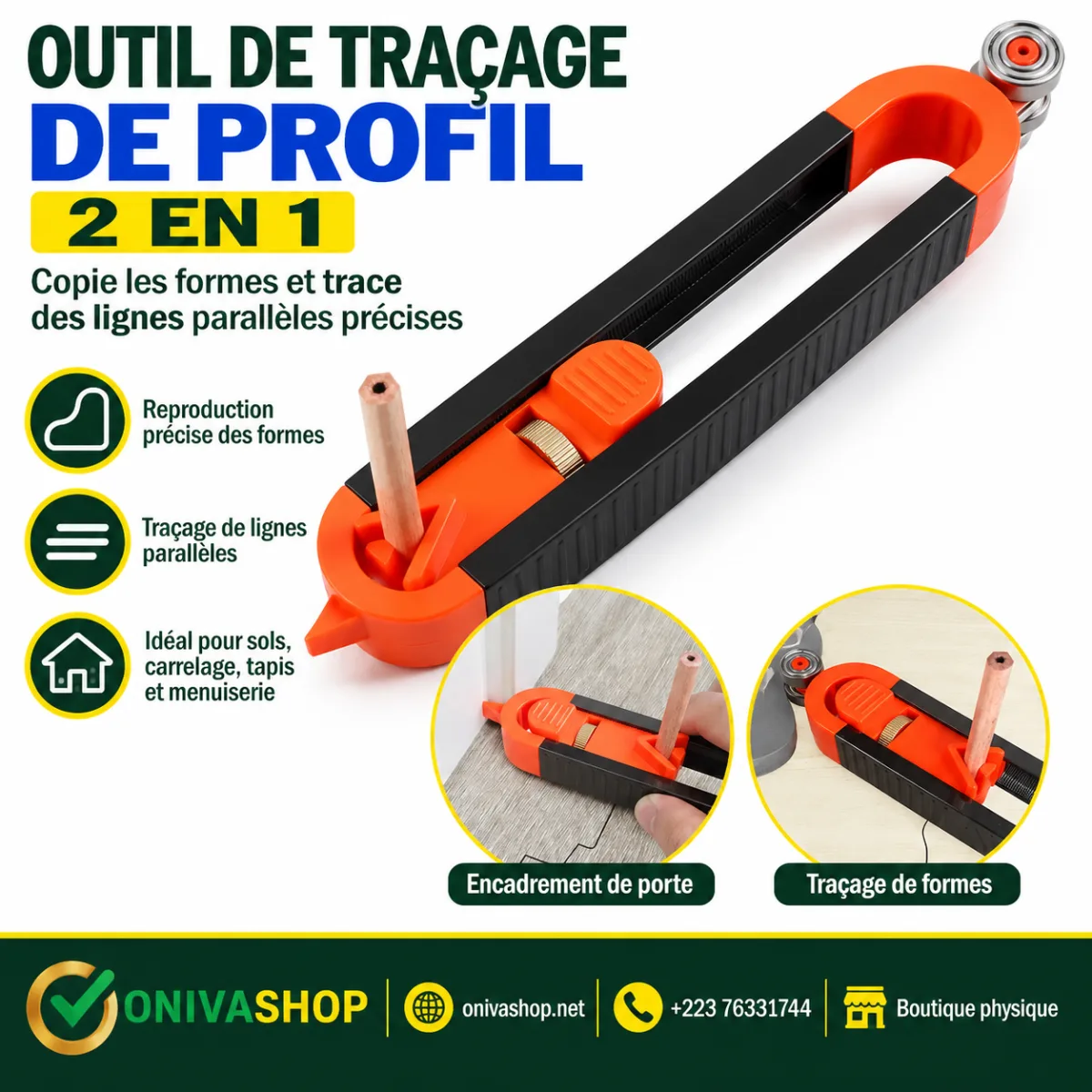 Outil de traçage de profil 2 en 1 – jauge de contour réglable