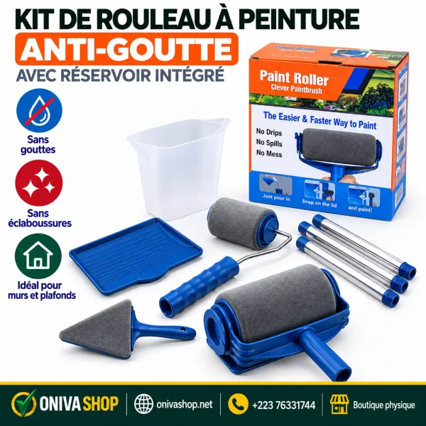 Kit de rouleaux à peinture anti-goutte avec réservoir intégré et manche d’extension